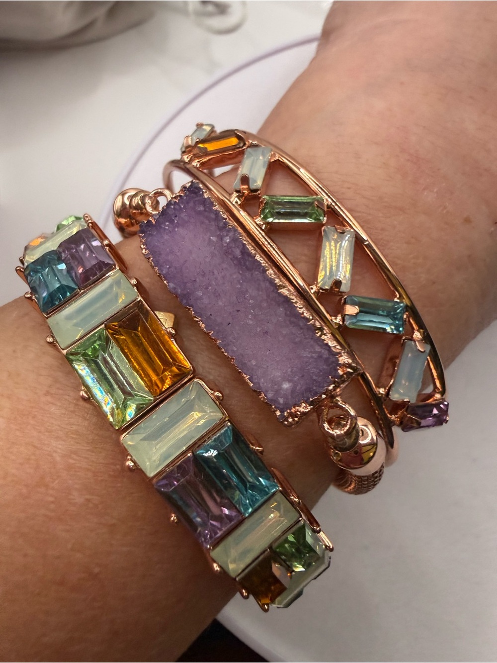 Bomb Party Multicolor Crystal Stone Stackable Bracelets - Rose Gold